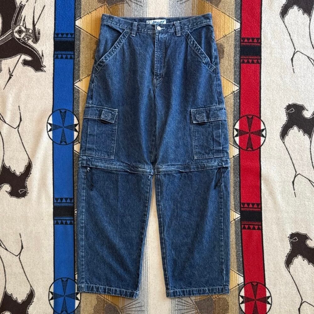 Vintage Y2K Utility Convertible Cargo Denim Jeans Size 32x30 Skate Grunge